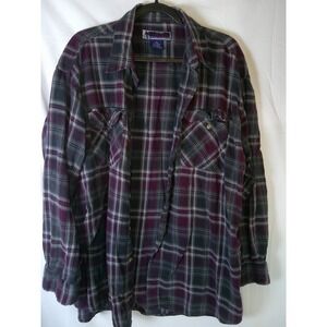 Vintage Williams Bay Men's Plaid Flannel Long Sleeve Shirt 2XL Burgundy Gray